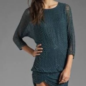 Parker Blue Beaded Blouson Dress S Silk Holiday  Party Cocktail NYE